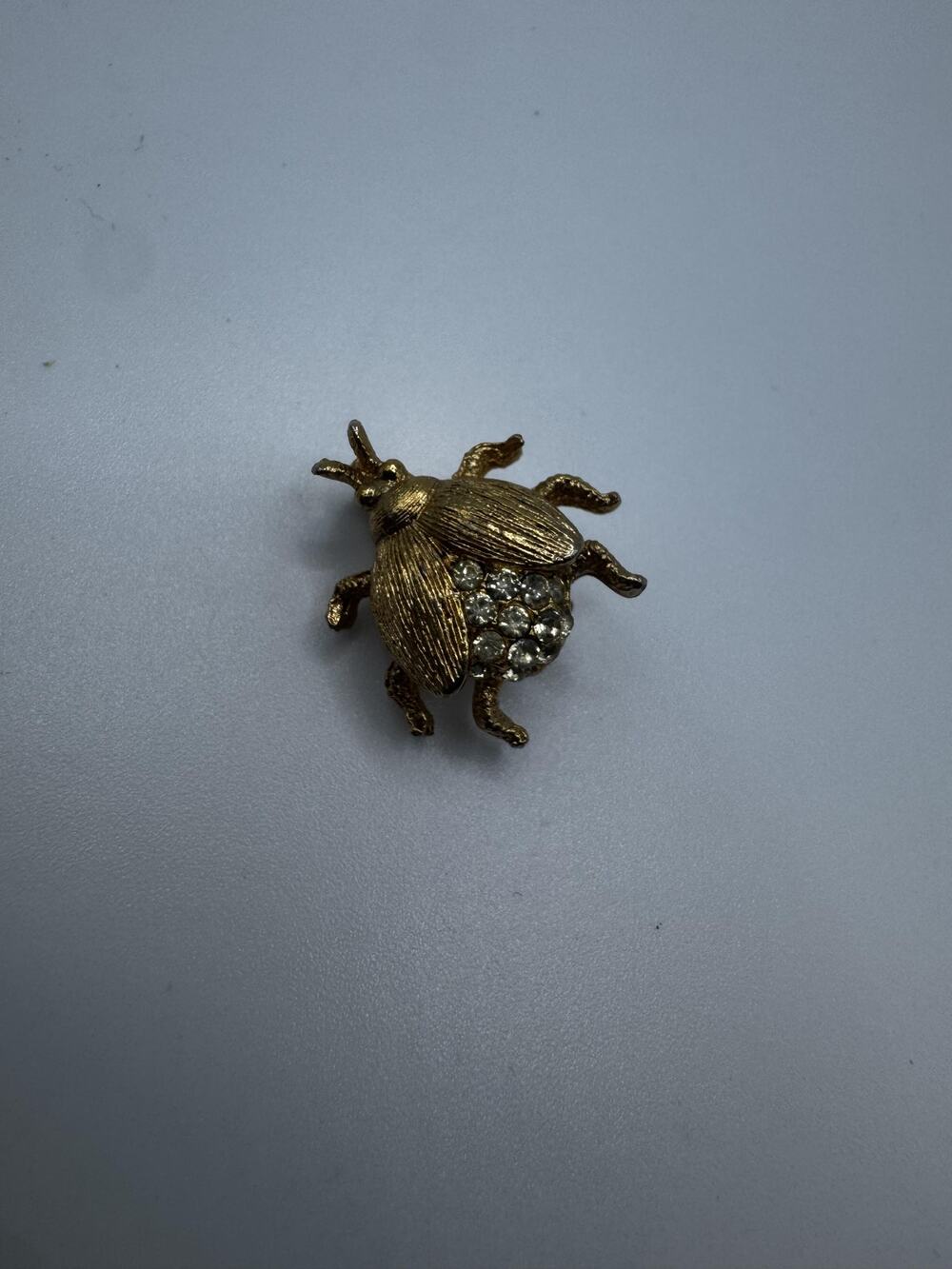 Vintage Gold Tone Rhinestone Beetle Brooch Pin
